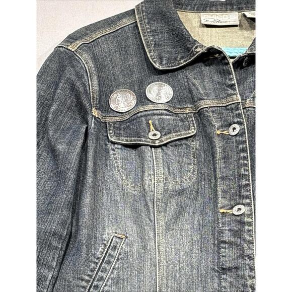 Woman’s Size Medium Harley Davidson Jean Jacket, Chicos Platinum Tag. With Flair - Picture 3 of 14